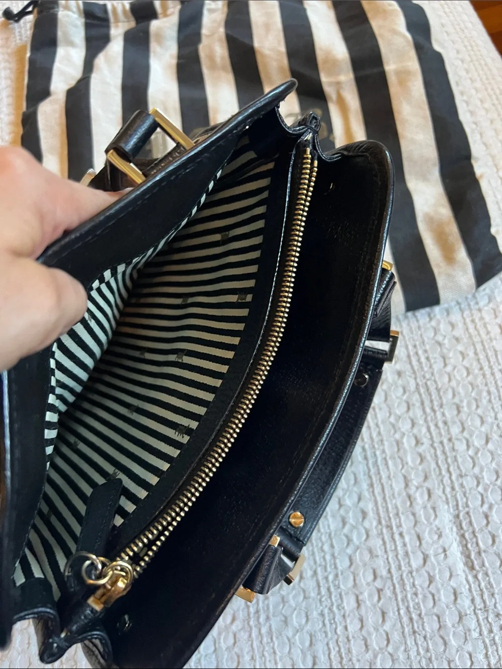 L.A.M.B. Black, Cream & Yellow Patterned Satchel with Gold Hardware